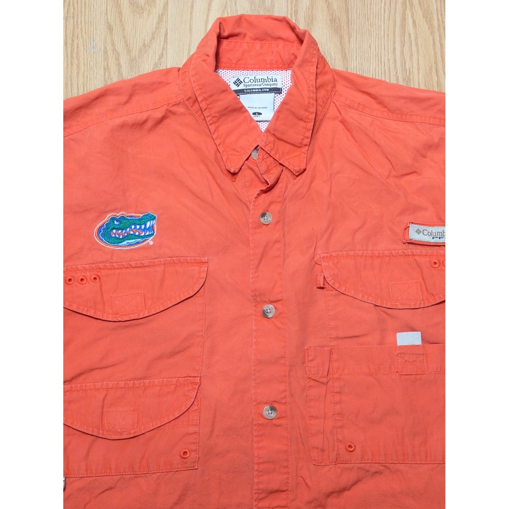 Columbia Mens Florida Gators PFG Fishing Shirt Short Sleeve Orange Large